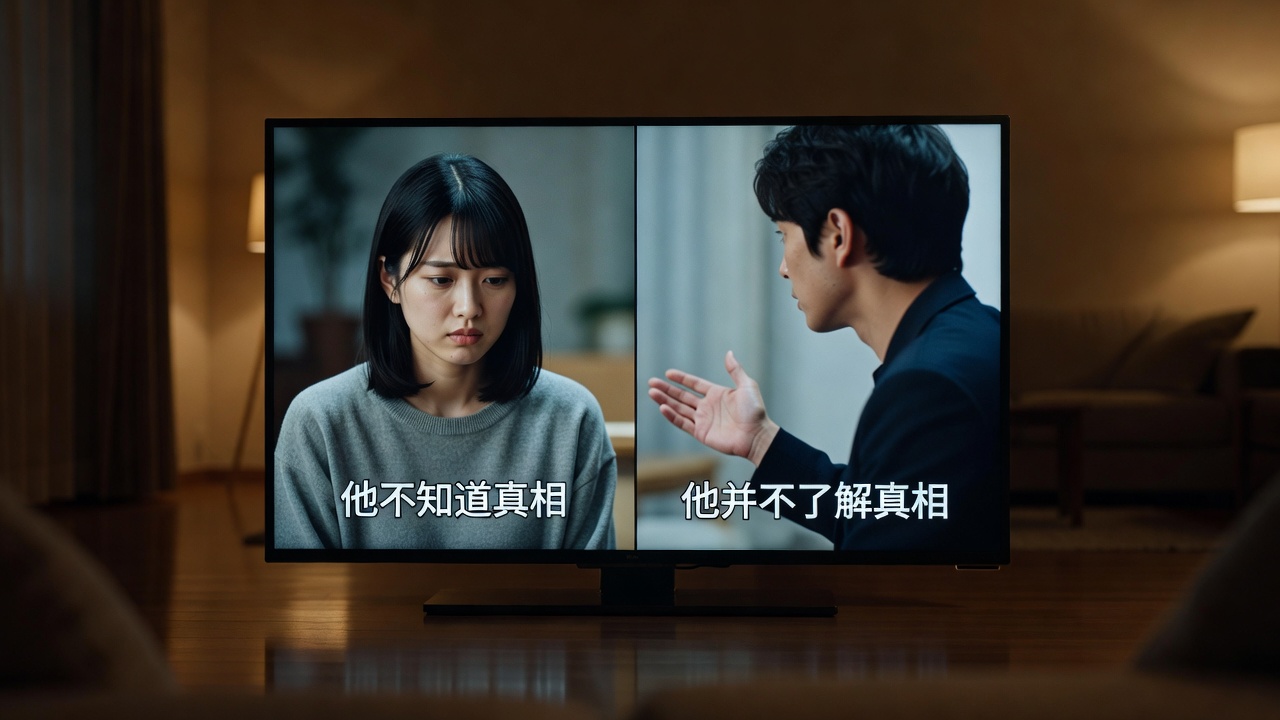 日剧画面下方多行中文字幕特写，不同翻译措辞风格对比